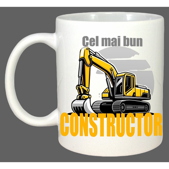 Cana Cel Mai Bun Constructor Utilaj, Cadou, Sarbatori, Cri-Flo, Culoare Alb, 330 ml