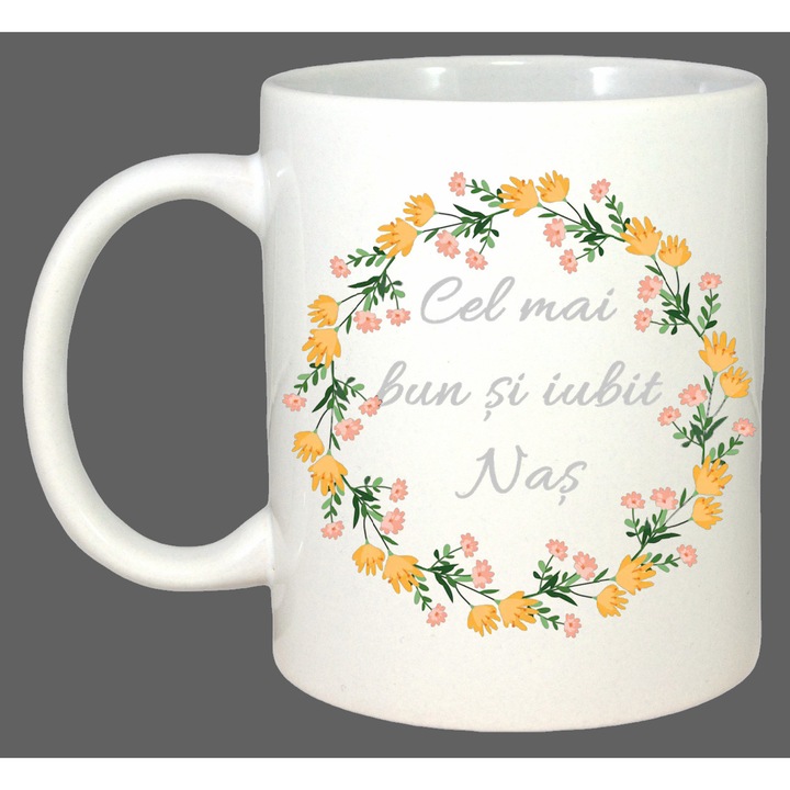Cana Cel Mai Bun Si Iubit Nas Floral, Cadou, Sarbatori, Cri-Flo, Culoare Alb, 330 ml