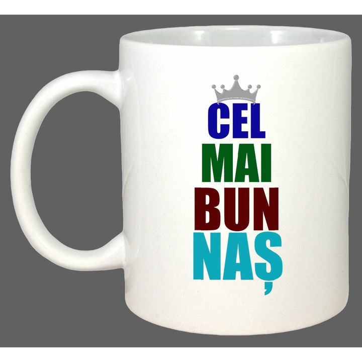 Cana Cel Mai Bun Nas Coroana Multicolor, Cadou, Sarbatori, Cri-Flo, Culoare Alb, 330 ml