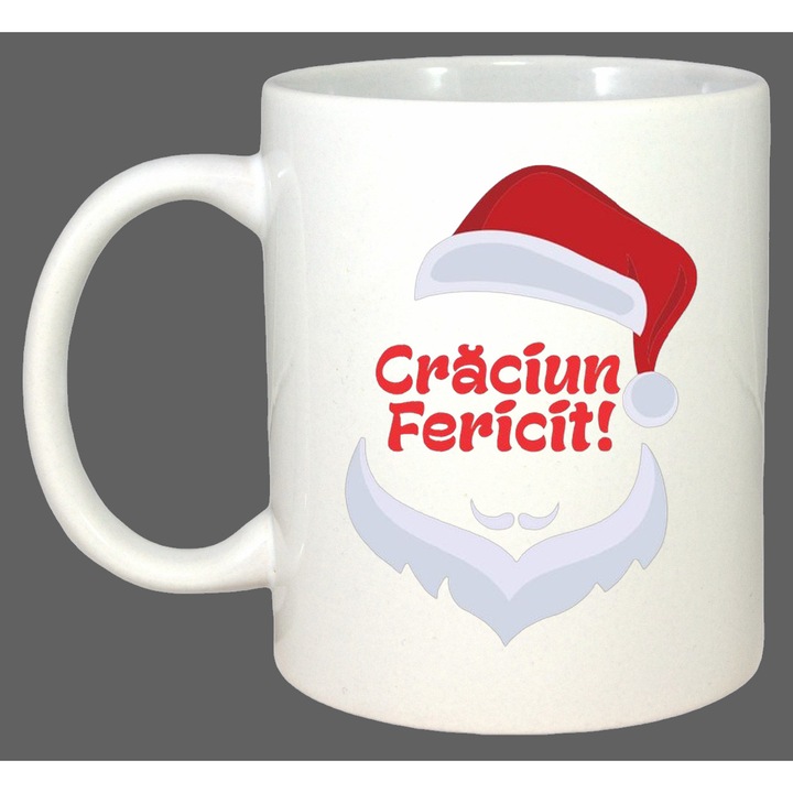 Cana Craciun Fericit Mos Simplu, Cadou, Sarbatori, Cri-Flo, Culoare Alb, 330 ml