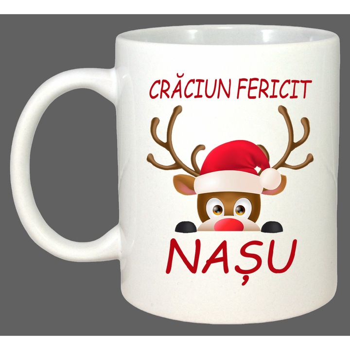 Cana Craciun Fericit Nasu Ren, Cadou, Sarbatori, Cri-Flo, Culoare Alb, 330 ml