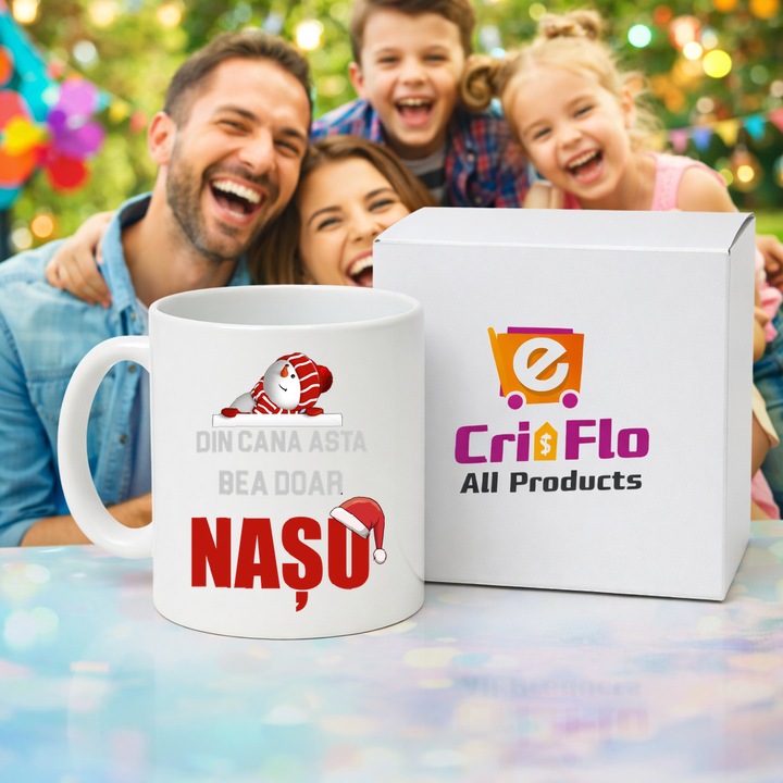 Cana Din Cana Asta Bea Doar Nasu Craciun Rosu, Cadou, Sarbatori, Cri-Flo, Culoare Alb, 330 ml