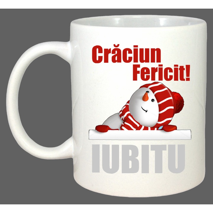 Cana Craciun Fericit Iubitu Model Simplu, Cadou, Sarbatori, Cri-Flo, Culoare Alb, 330 ml