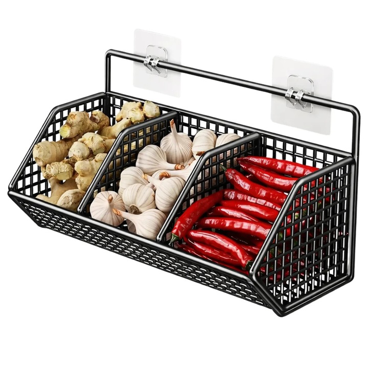 Organizator de perete, Edibazzar, inox negru, montare cu ventuza, 15x11x36cm