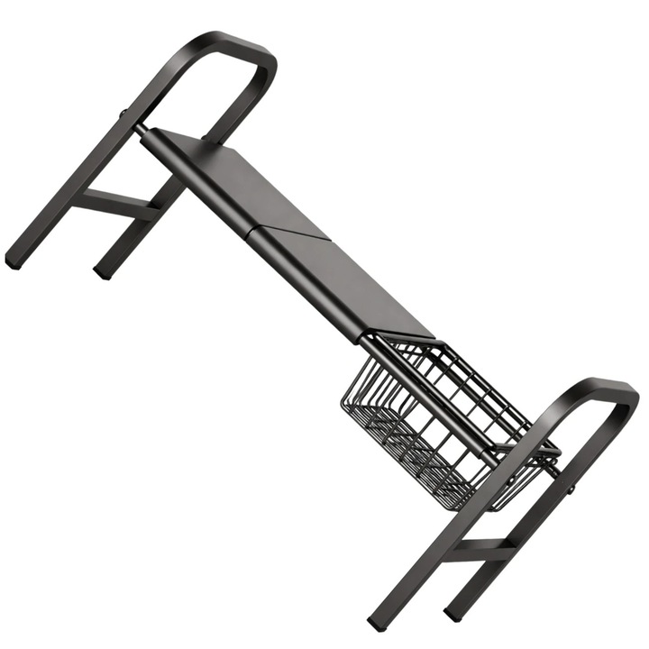 Raft universal extensibil pentru dulap de bucatarie, otel inoxidabil, negru
