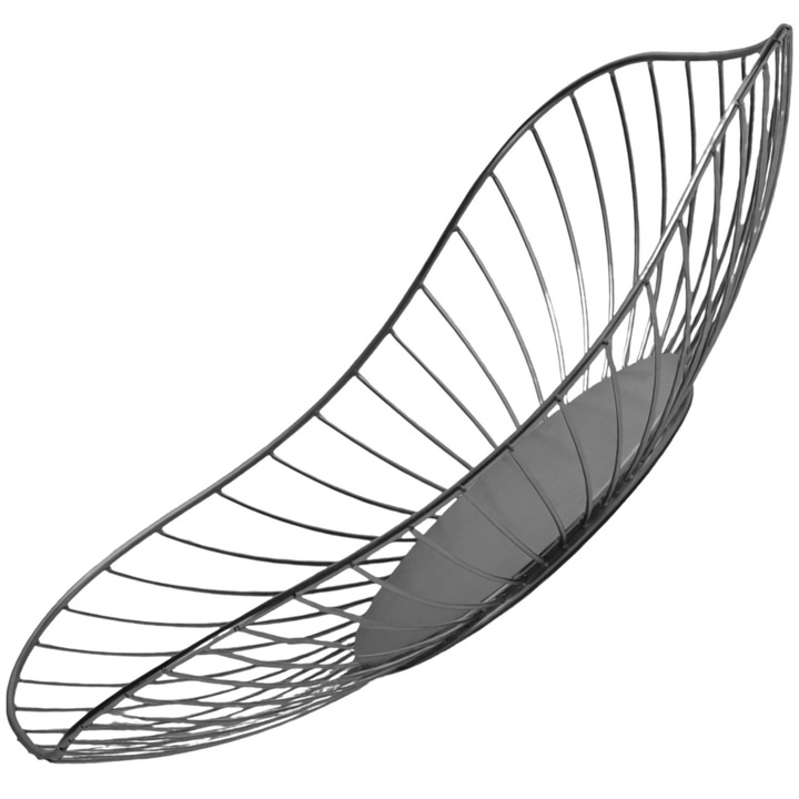 Cos Negru Decorativ pentru Fructe, Edibazzar, Design Frunza de Lotus, Otel Inoxidabil, 30x45cm