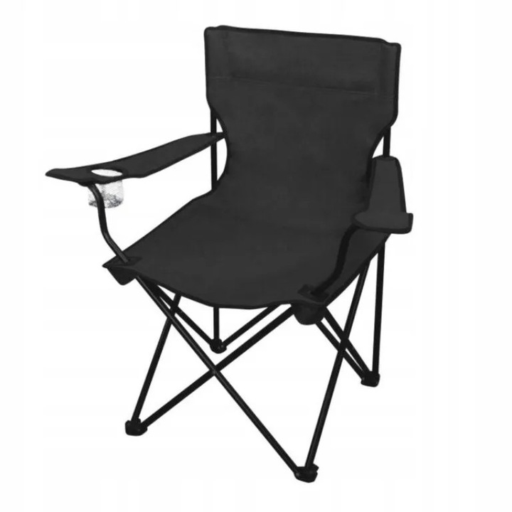 Scaun Pliabil Pentru Camping/ Pescuit, Cu suport Pahar/Sticla, Dimensiune 50x50x80cm, Culoare Negru