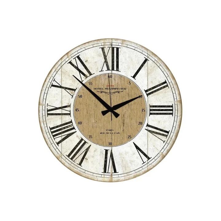 Re-Bloom dekoratív falióra, MDF, natúr/fehér/fekete, 50 x 50 cm