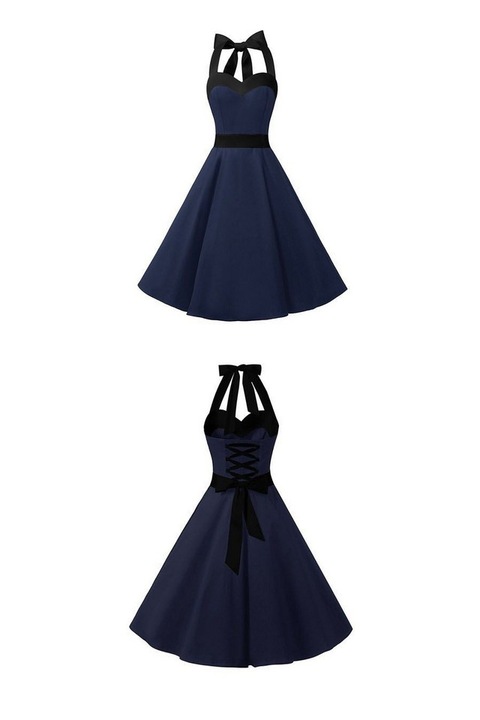 Rochie vintage Audrey, stil Rockabilly, anii 1950, pentru femei, bleumarin, DRESSTELLS, Bleumarin