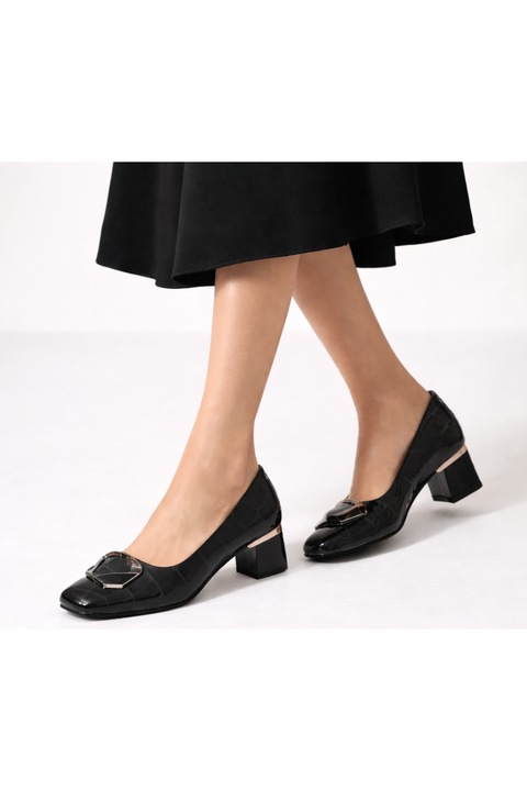 Pantofi dama, ADA SHOES, 0059-15 negru, piele lacuita, toc, Negru