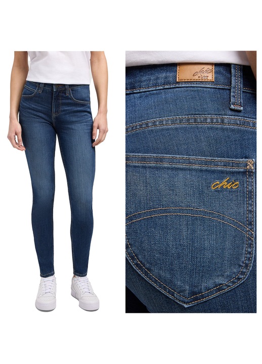 Blugi Dama, Lee, High Rise First Date, Slim Fit, Talie Inalta, Fermoar, Lungi, 5 Buzunare, Bumbac, W26-L31 US, Albastru