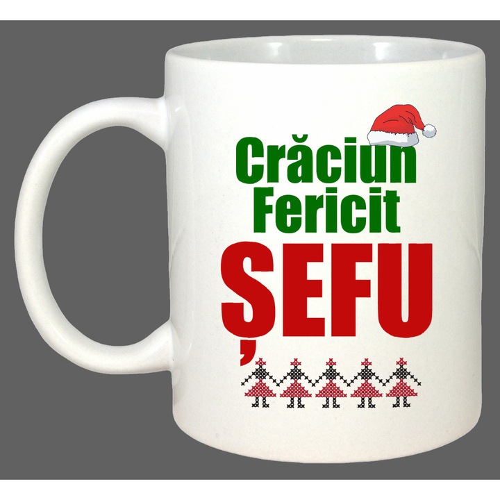 Cana Craciun Fericit Sefu Verde, Cadou, Sarbatori, Cri-Flo, Culoare Alb, 330 ml