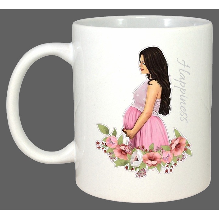 Cana Femeie Insarcinata Roz, Cadou, Sarbatori, Cri-Flo, Culoare Alb, 330 ml