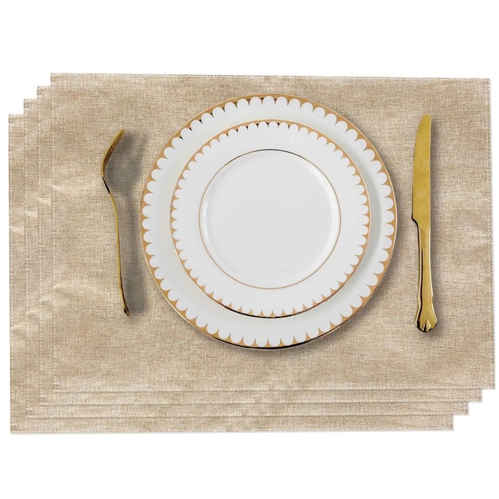 Set 4 Fete de Masa Bej din In, Termoizolante, Antiderapante, 48cm x 33cm