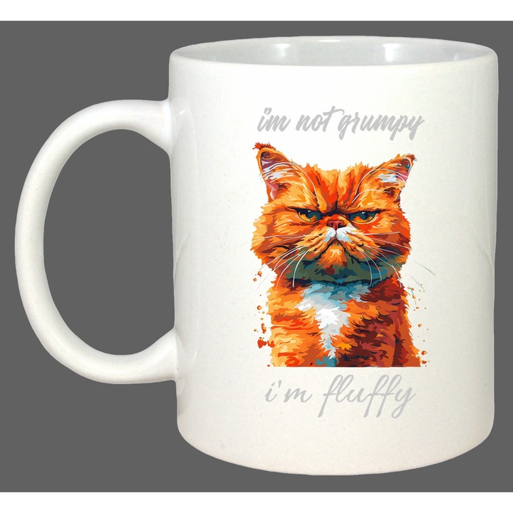 Cana Pisica Portocalie Fluffy, Cadou, Sarbatori, Cri-Flo, Culoare Alb, 330 ml