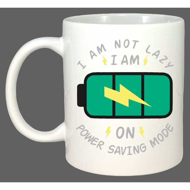 Cana Not Lazy Power Saving, Cadou, Sarbatori, Cri-Flo, Culoare Alb, 330 ml