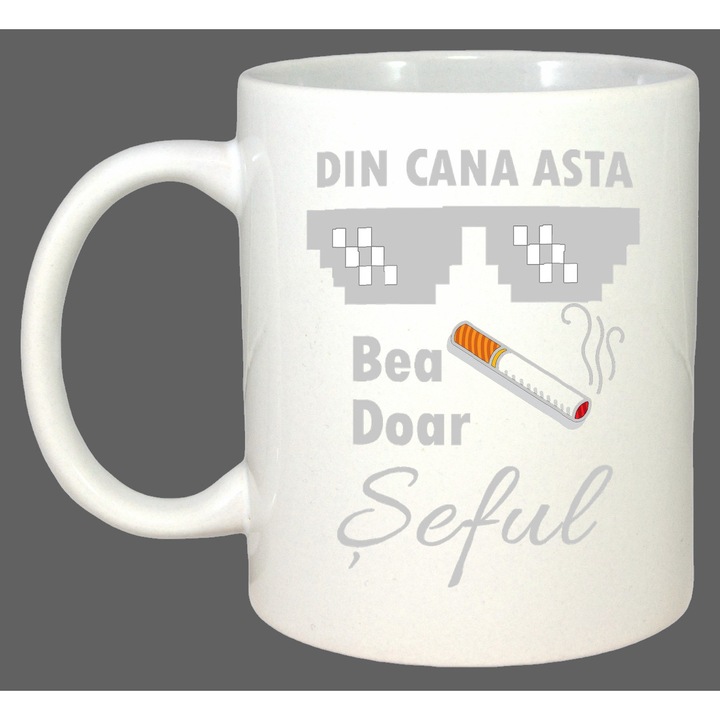 Cana Din Cana Asta Bea Doar Seful Pixel, Cadou, Sarbatori, Cri-Flo, Culoare Alb, 330 ml