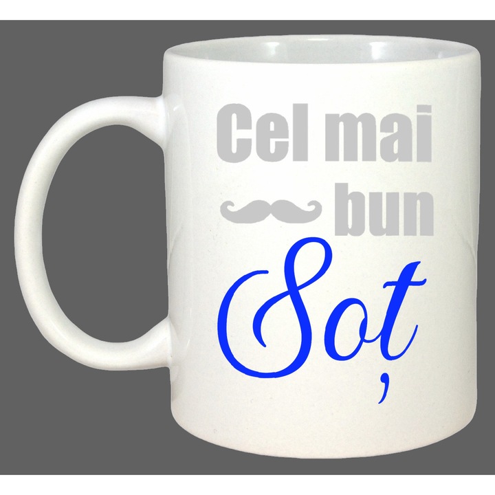 Cana Cel Mai Bun Sot Albastru, Cadou, Sarbatori, Cri-Flo, Culoare Alb, 330 ml