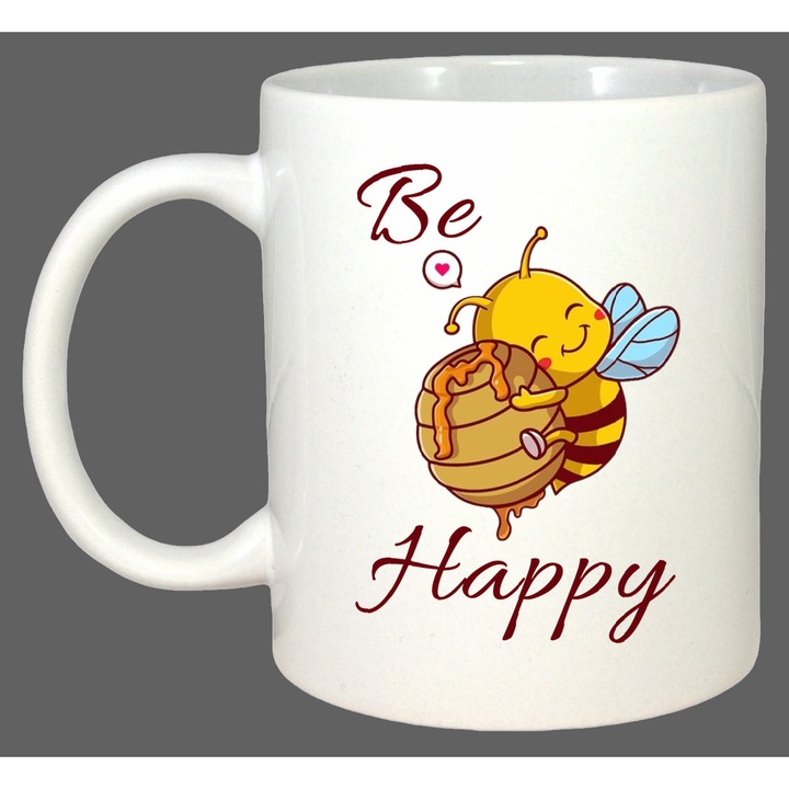 Cana Be Happy Albina, Cadou, Sarbatori, Cri-Flo, Culoare Alb, 330 ml