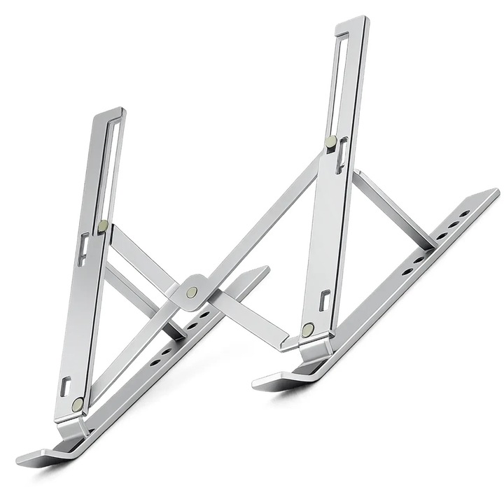 Suport Laptop Pliabil, Edibazzar, Aluminiu, Unghi Ajustabil, Argintiu, 25x18x5-15cm