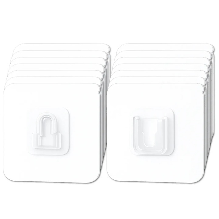 Set 20 carlige universale de perete autoadezive, transparent