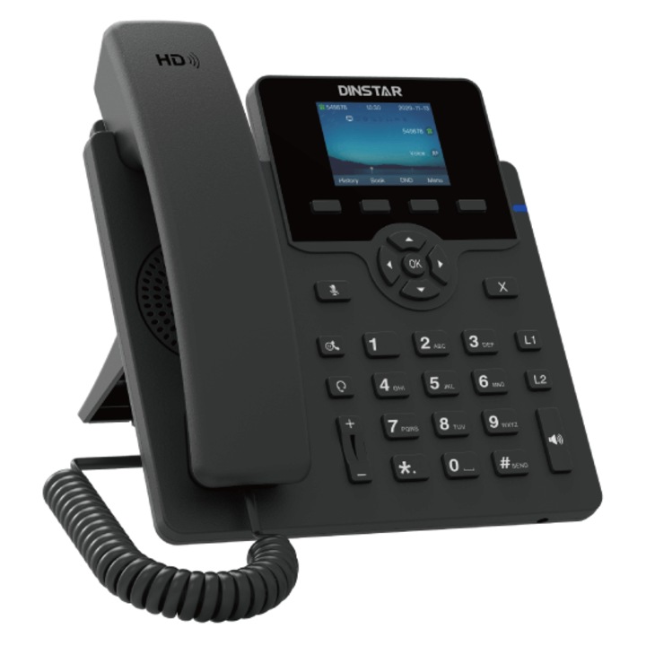 Telefon IP Dinstar C62UP Negru - 6 Conturi SIP, Conferinta 5 persoane, Display Color 2.4", PoE, Dual Gigabit, HD Audio, Suport EHS