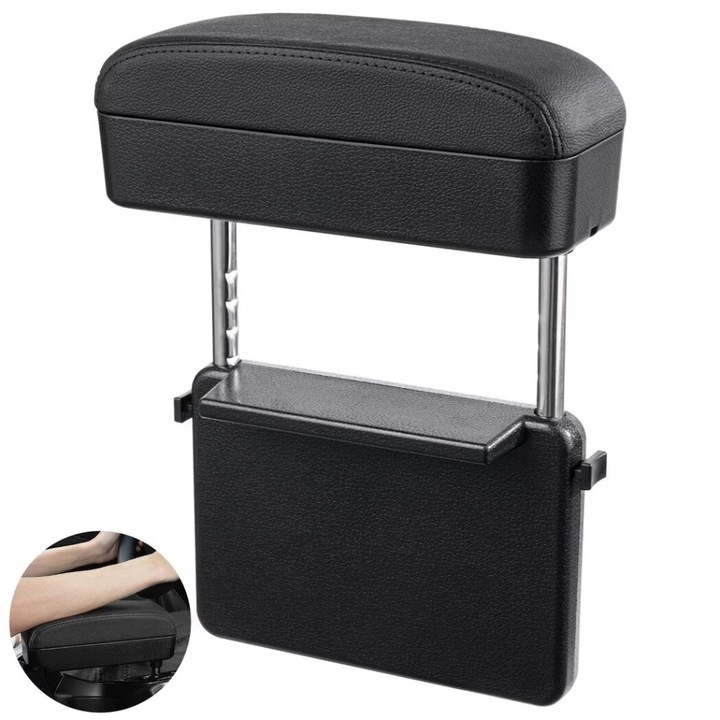 Cotiera Auto Universala FONIX ComfortDrive, Inaltime Reglabila 28.5 - 40 cm, Baza Metalica, Piele Ecologica, Suport Consola Centrala, Cusaturi Negre Elegante, Design Ergonomic, Negru