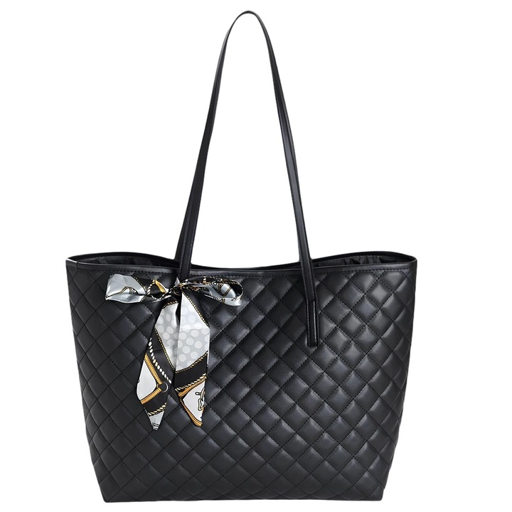 Geanta dama tip shopper, Edibazzar, piele ecologica, impermeabila, neagra, 45x30x13 cm