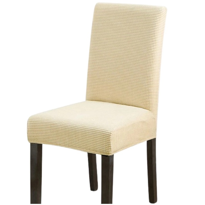 Husa scaun elastica Edibazzar Bej, modern, elasticitate, 38-48 cm latime, 47-58 cm inaltime