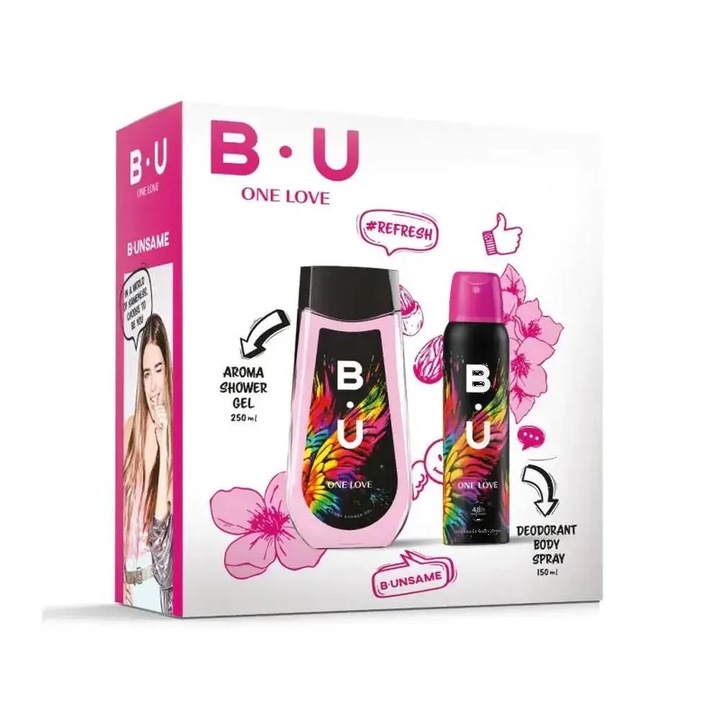 Set cadou femei B.U One Love, Aroma Shower Gel 250 ml + Deodorant Body Spray 150 ml