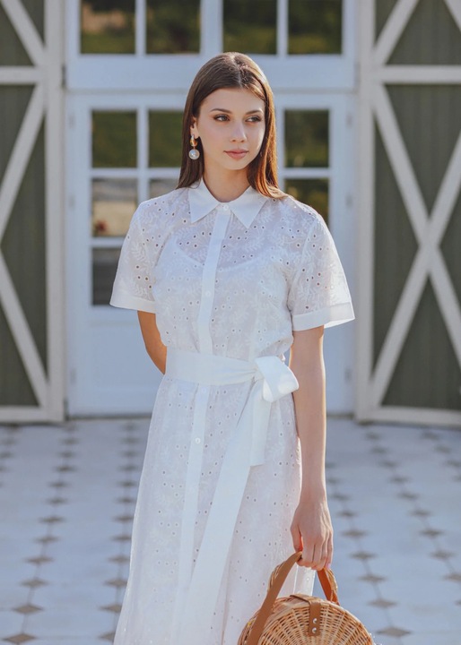 Rochie Dama Simone cu cordon, 2 piese, Alb, XL