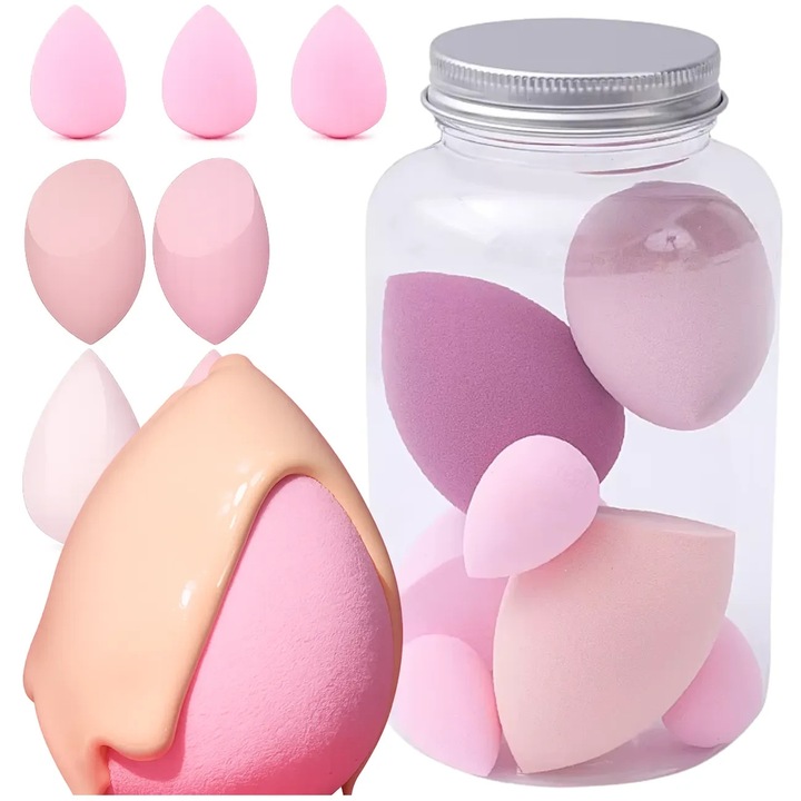 Set 7 Bureti Machiaj, Textura Moale, Cutie Depozitare, Nuante Roz