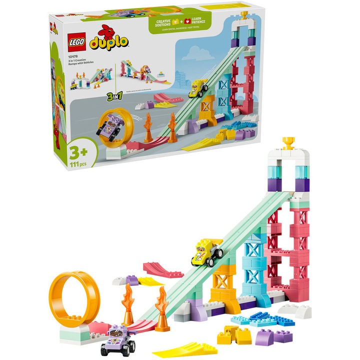 Set de constructie LEGO® DUPLO® Orasul meu Rampe creative cu vehicule 3 in 1 10478, Jucarii pentru Copii, Jucarii pentru Baieti si Fete, Jocuri cu Masini