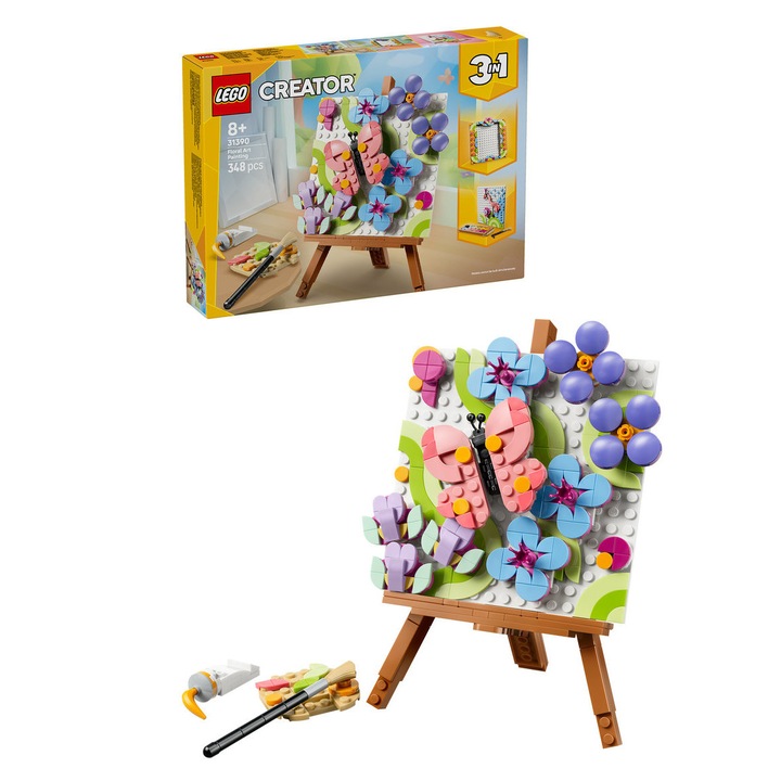 Set de constructie LEGO® Creator 3 in 1 Tablou decorativ cu arta florala 31390, Jucarii pentru Copii, Jucarii pentru Fete si Baieti, Idee de Cadou pentru Copii, 348 piese
