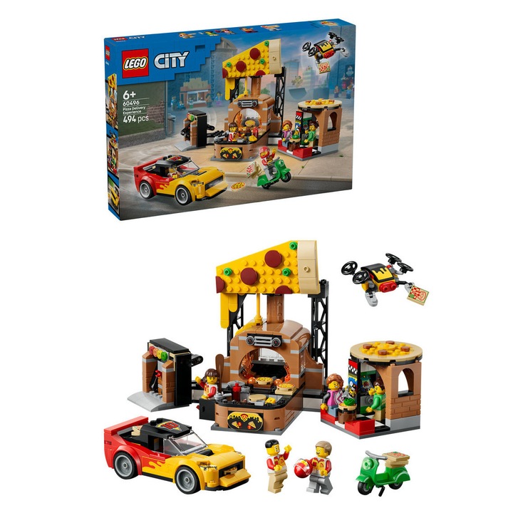 LEGO® City, Pizzéria kiszállító járművekkel 60496, 494 db