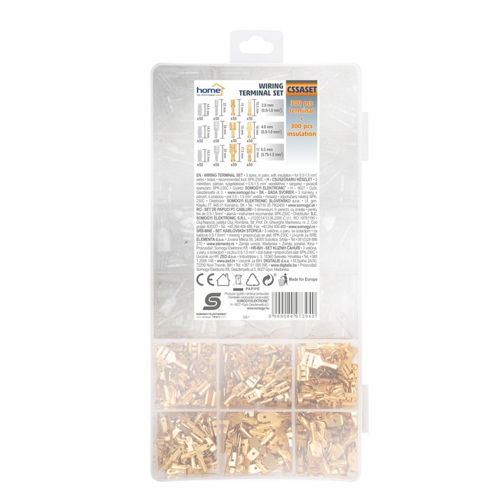 Set 300 bucati papuci conectori alama cu izolatie, 2, 8mm, 4, 8mm, 6, 3mm, multicolor