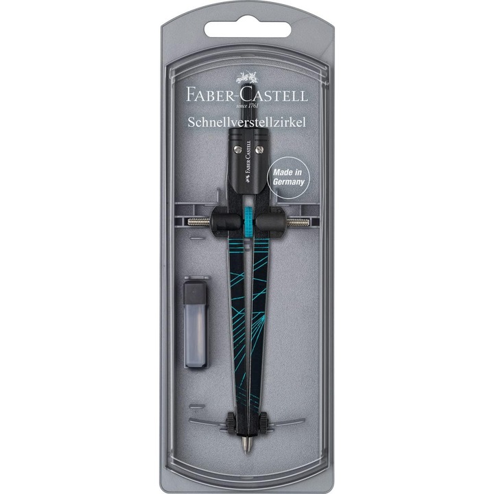 Compas Faber-Castell, reglare rapidă, cercuri până la O340 mm, set piese de schimb, modern