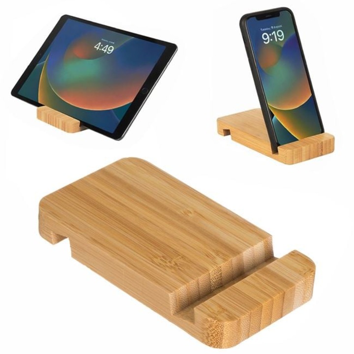 Suport din lemn pentru telefon mobil și tabletă, 7x13cm