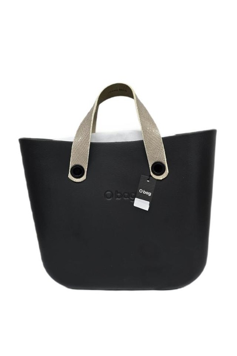 Geanta O bag, Negru, cu manere gri, din poliuretan