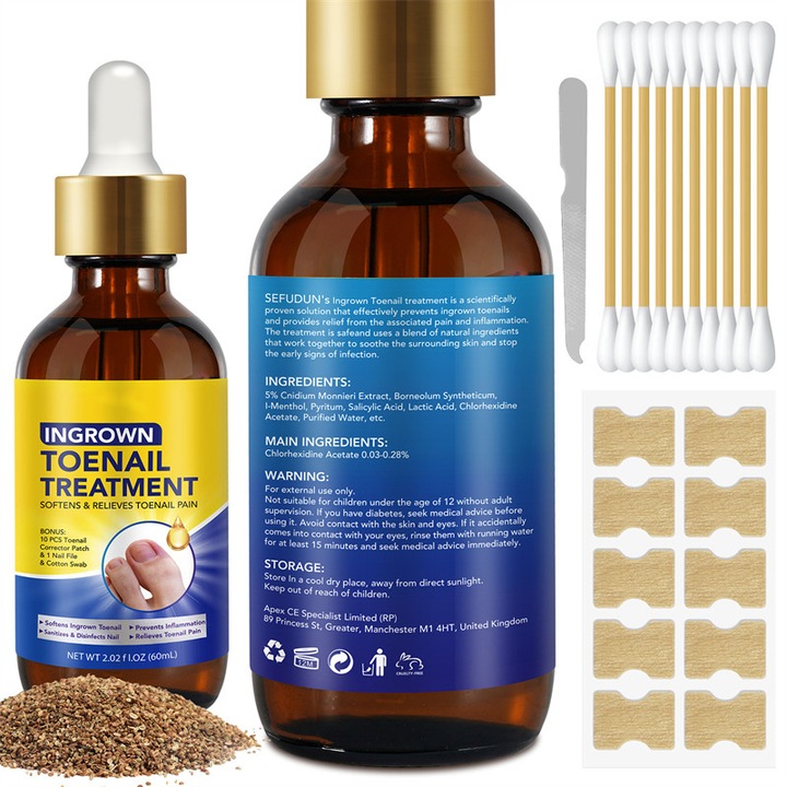 Benőtt köröm kezelő készlet, Vitesthord, 60 ml csepp, 10 korrekciós csík, 1 reszelő, 10 pamut pálcika