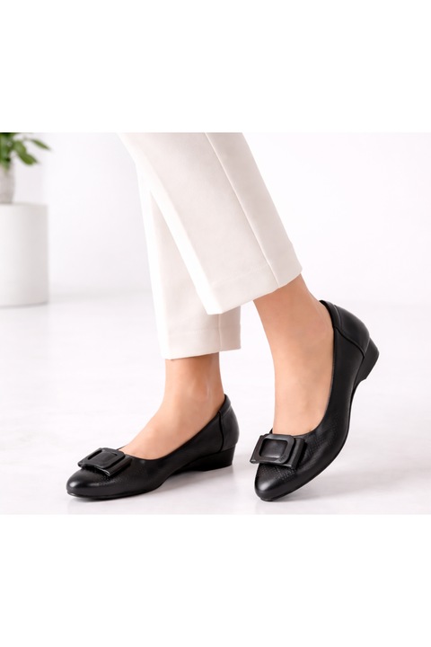 Pantofi casual, dama, ADA SHOES, 167-7 negru, piele naturala, Negru