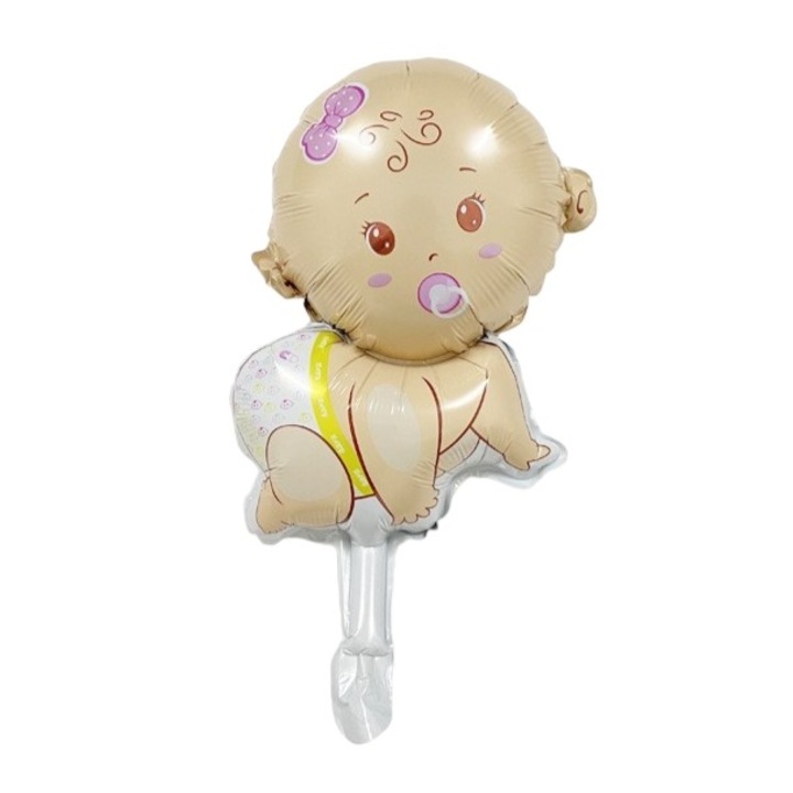 Balon din Folie Metalizata, Mini Figurina, Model Bebelus Fetita, Tematica Gender Reveal, 45x25 cm, Ambalaj Individual, Pai Inclus, Umflare cu Aer sau Heliu, Multicolor