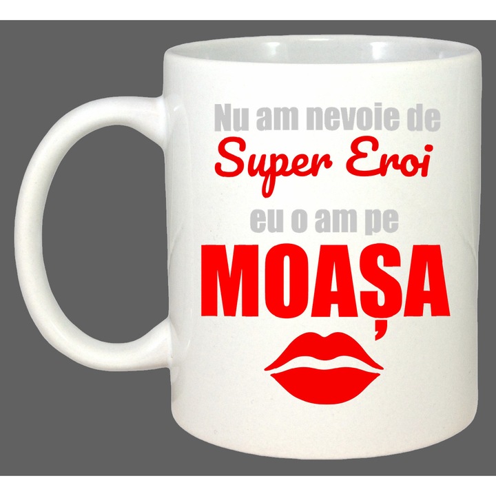 Cana Super Moasa Rosu Buze, Cadou, Sarbatori, Cri-Flo, Culoare Alb, 330 ml