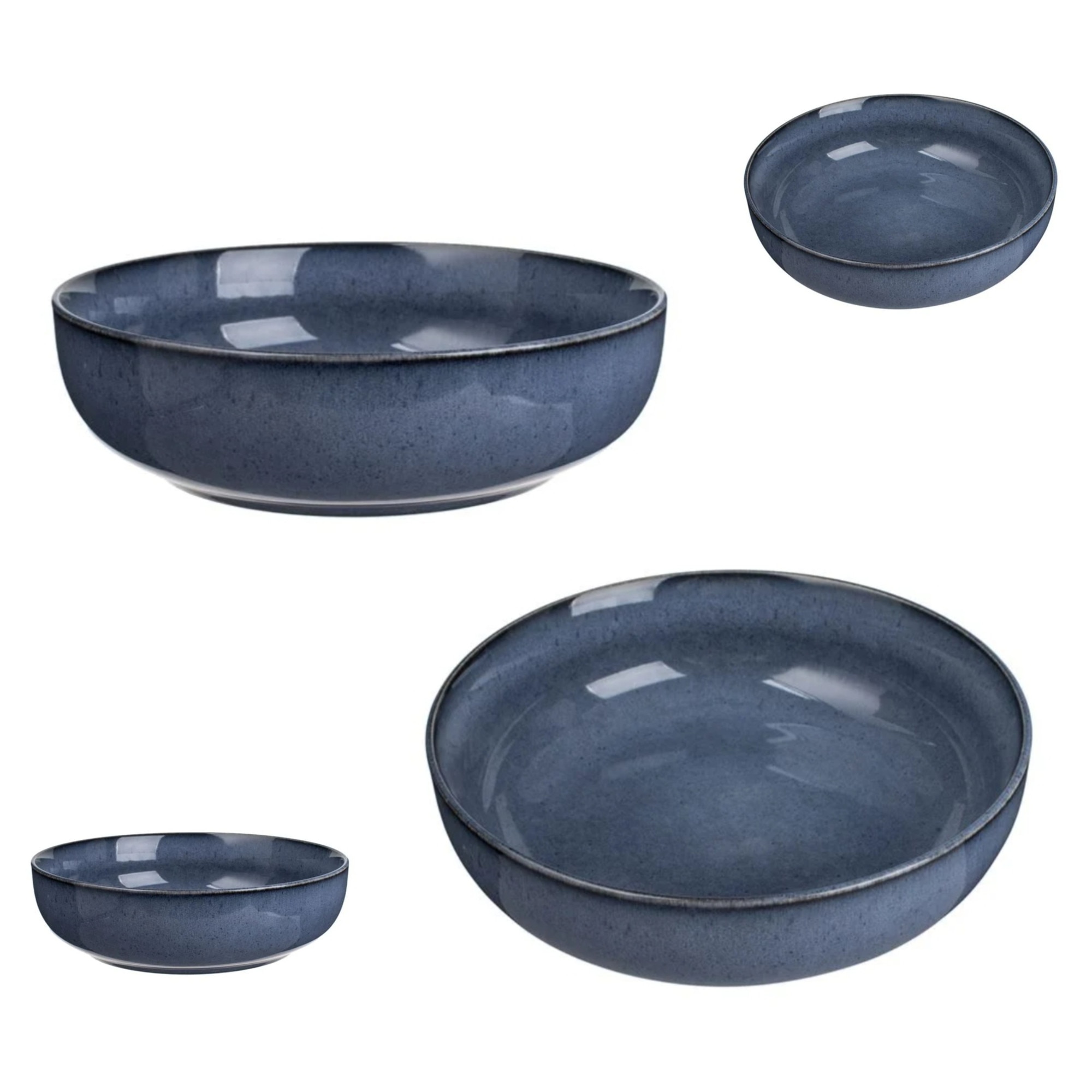Set de 4 boluri de porțelan Glaze Nordic albastru 20x5.5cm, 1,1 litri