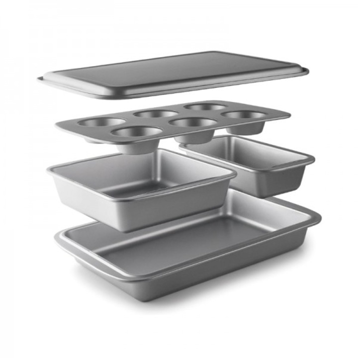 Set 5 tavi patiserie, Lacor Delize, otel carbon, interior antiaderent, argintiu