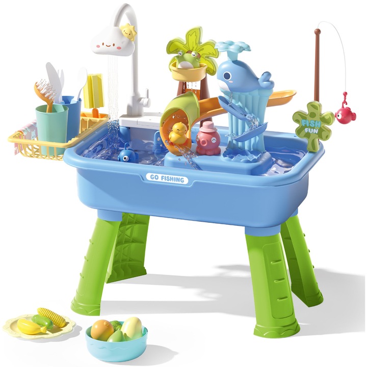 Set de jucarii pentru copii, Aiorber, jucarie pentru chiuveta de bucatarie, sistem electric de recirculare a apei, parc acvatic, albastru