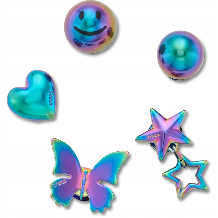 Crocs, Jibbitz pentru incaltaminte, Iridescent Meta, multicolor, set 5 bucati