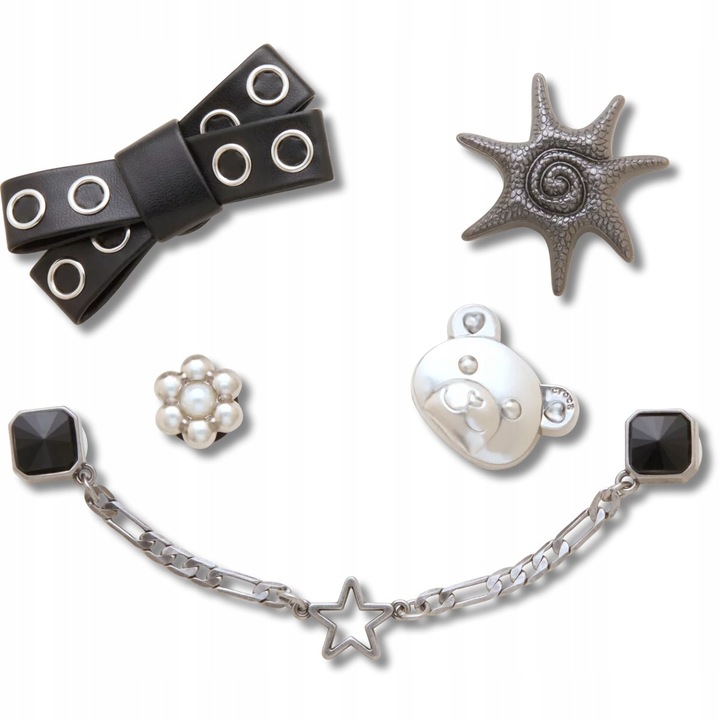 Crocs, Jibbitz pentru incaltaminte, Silver Cutie Punk 5 Pack, multicolor, set 5 bucati