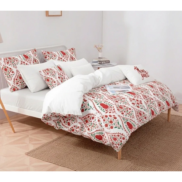 Lenjerie de pat pentru 2 persoane Botanical Urban Chic Home Still, bumbac 40%, microfibra 60%, tesatura ranforce, 132 GSM, cearsaf pilota 200x220 cm, cearsaf pat 220x240 cm, doua fete de perna 50x70 cm, 4 piese