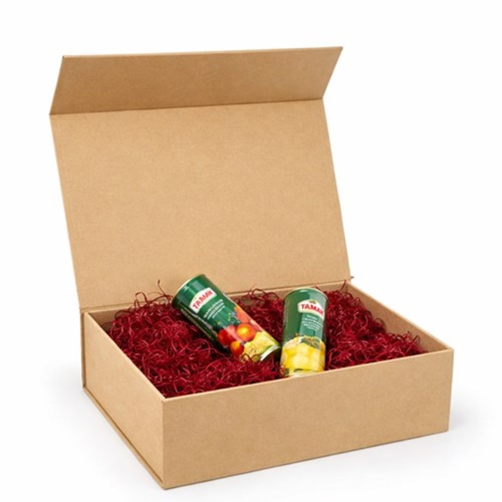 Cutie NEOPAK pentru cadou, pentru 3 sticle de vin, A4, 320x270x85mm, Maro Kraft, cu inchidere magnetica, rigida